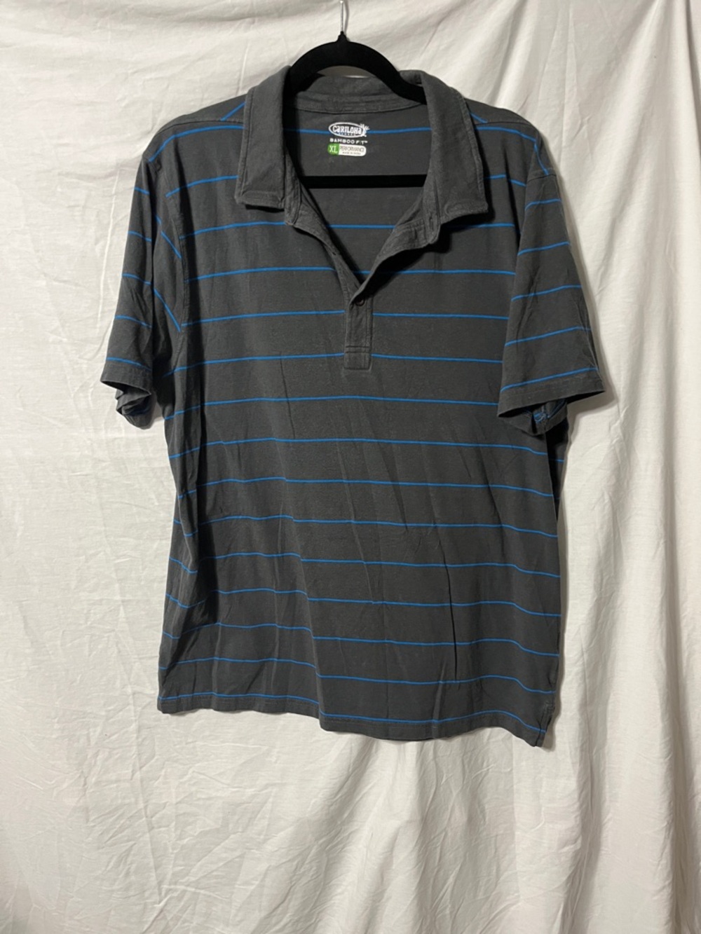 Cariloha Men’s Gray Polo with Blue Stripe